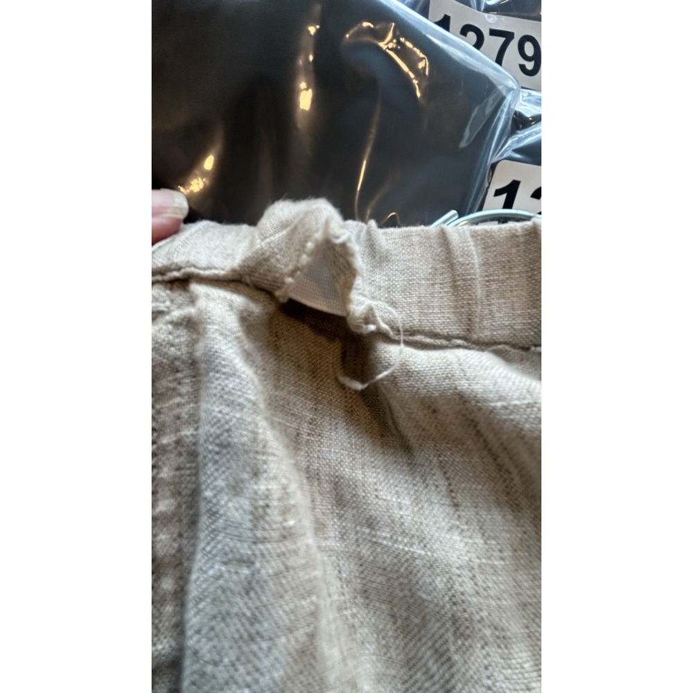 Eileen Fisher 100% Organic Linen Pant Tan Medium Ankle Tapered Elastic Pull On - Picture 12 of 13